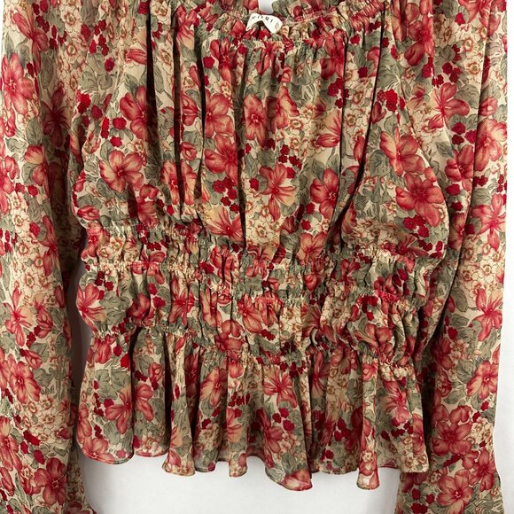 Kori Floral Women's Blouse Lined Gathered Waist Floral Pink Brown‎ Size L - Picture 5 of 6